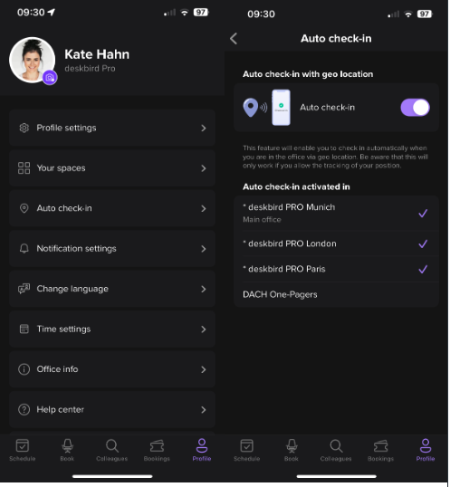 Perfil de usuario con el interruptor de Registro automático