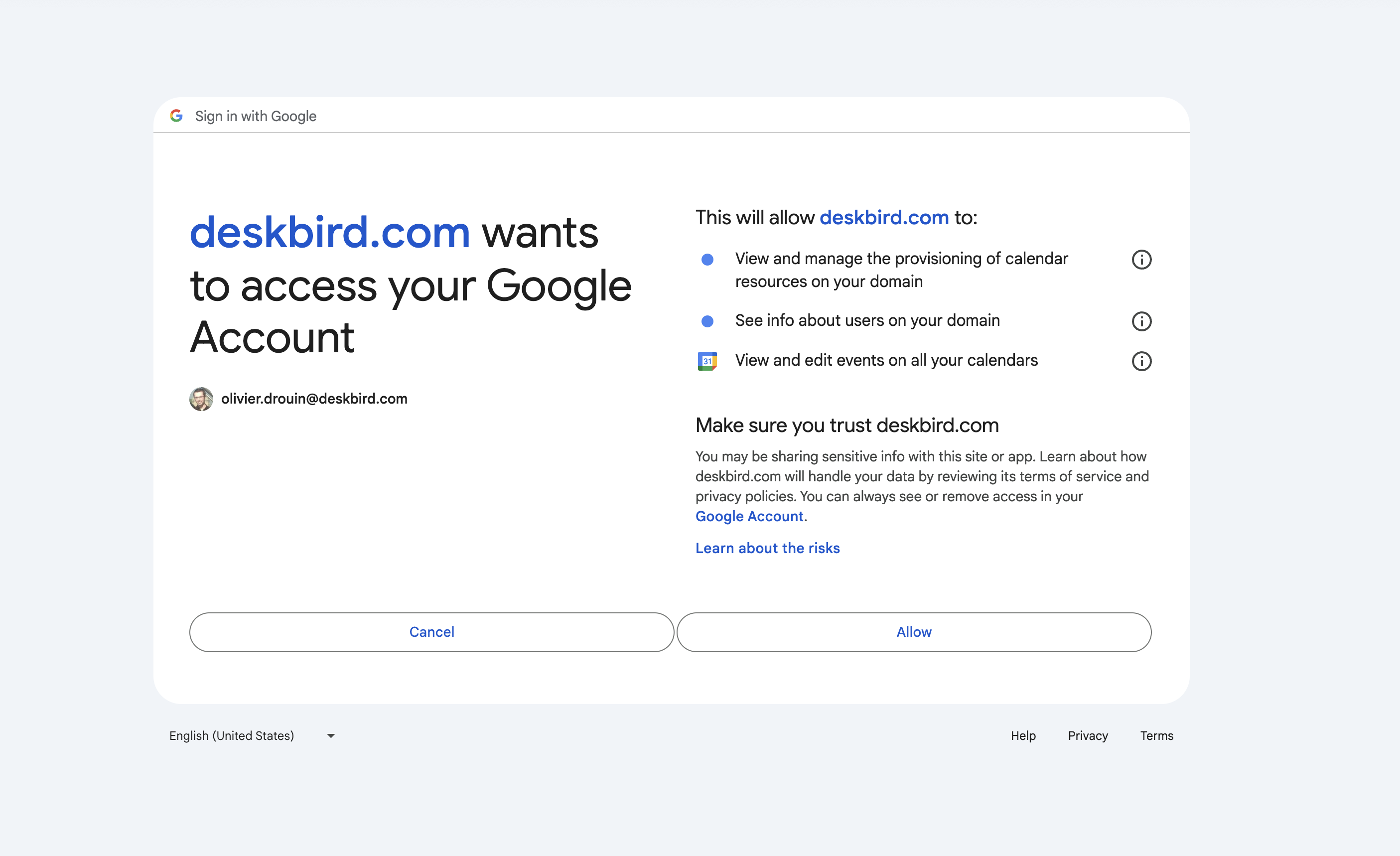 Google scopes screenshot