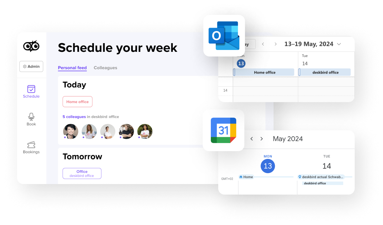 Example of schedule statuses shown in calendars